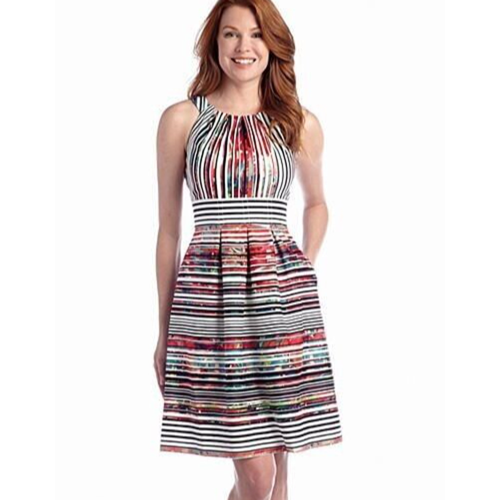 NINE WEST‎ Womens Sleeveless Pleat Neck Fit-and-Flare Dress